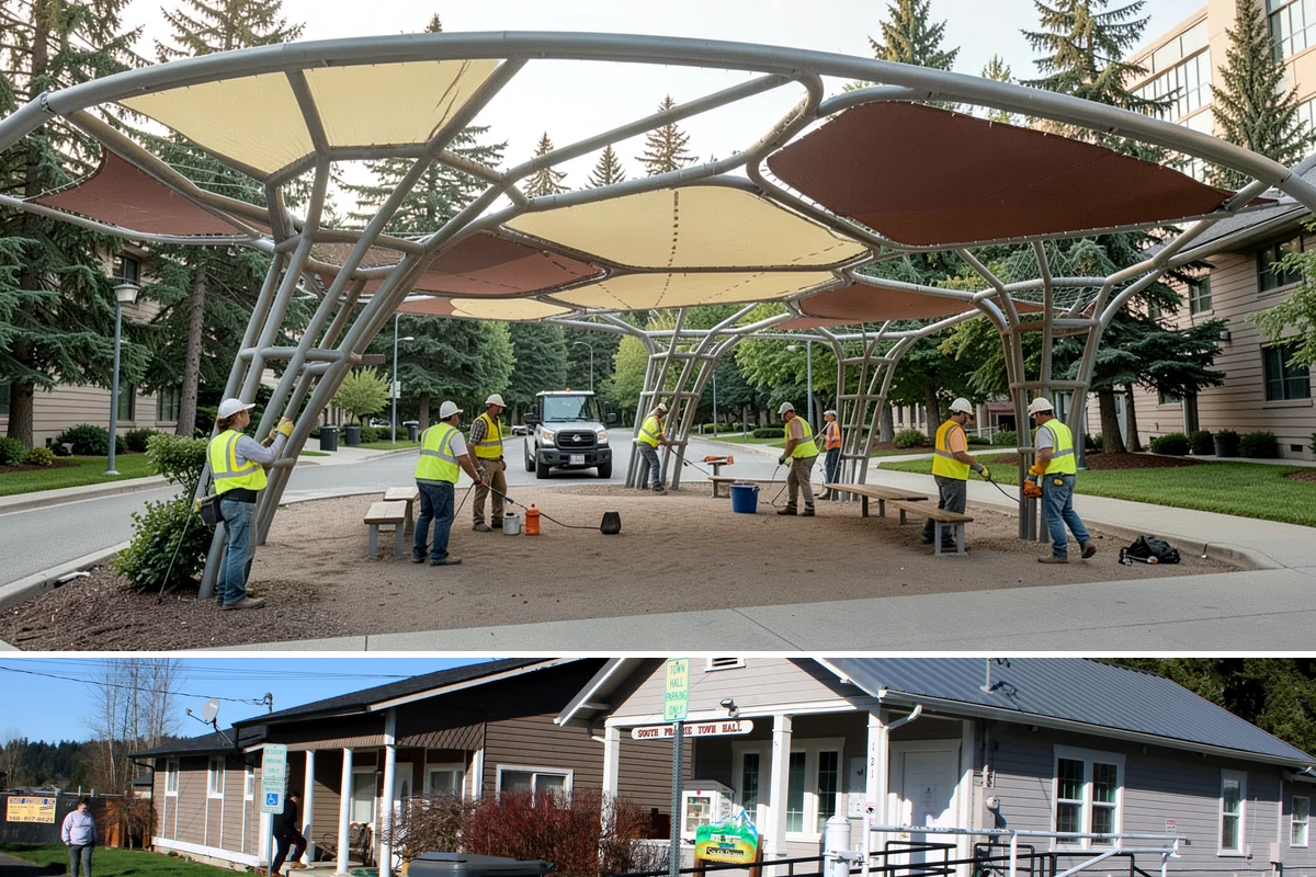 Playground Surface Repair in South Prairie, Pierce County, WA - Poured-in-place work is best scheduled in the dry summer months, while wood fiber replenishment can occur nearly year-round.