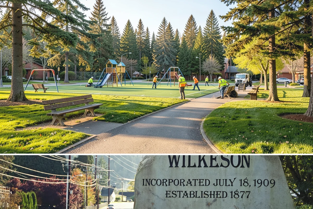 Playground Surface Repair in Wilkeson, Pierce County, WA - Poured-in-place work is best scheduled in the dry summer months, while wood fiber replenishment can occur nearly year-round.