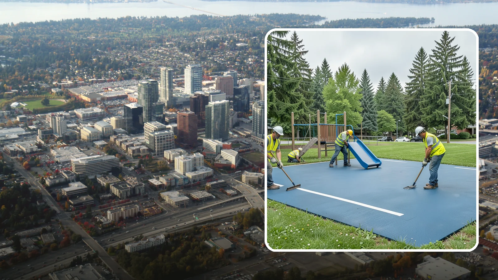 Playground Surfacing in Bellevue, King County, WA - Installation and repair of poured-in-place and safety surfacing systems for accessible public play areas.
