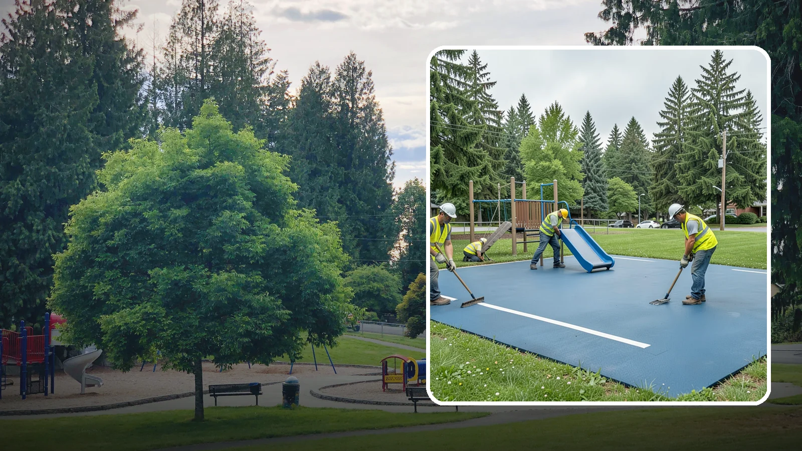 Playground Surfacing in Bonney Lake, Pierce County, WA - Installation and repair of poured-in-place and safety surfacing systems for accessible public play areas.