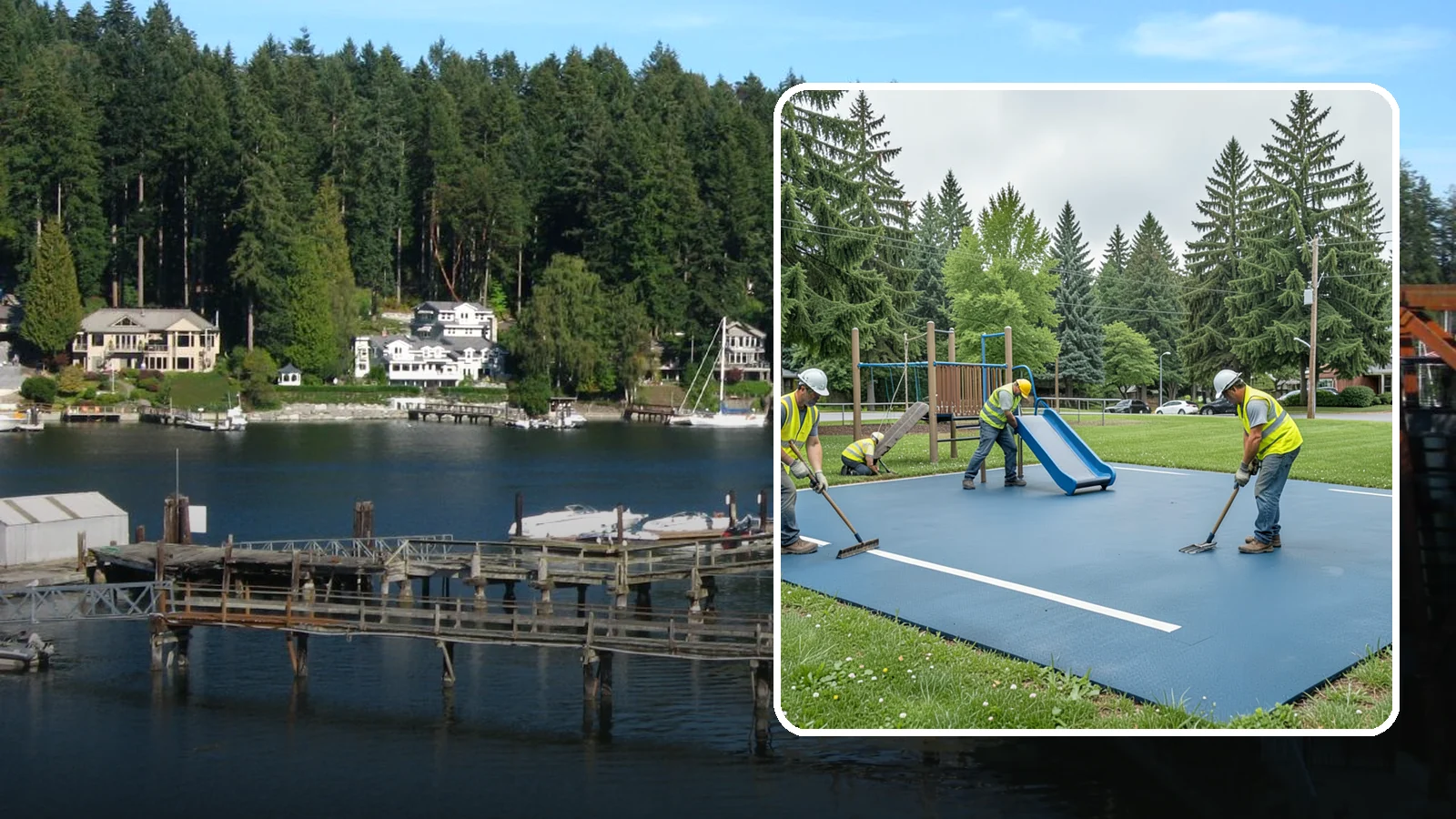 Playground Surfacing in Gig Harbor, Pierce County, WA - Installation and repair of poured-in-place and safety surfacing systems for accessible public play areas.