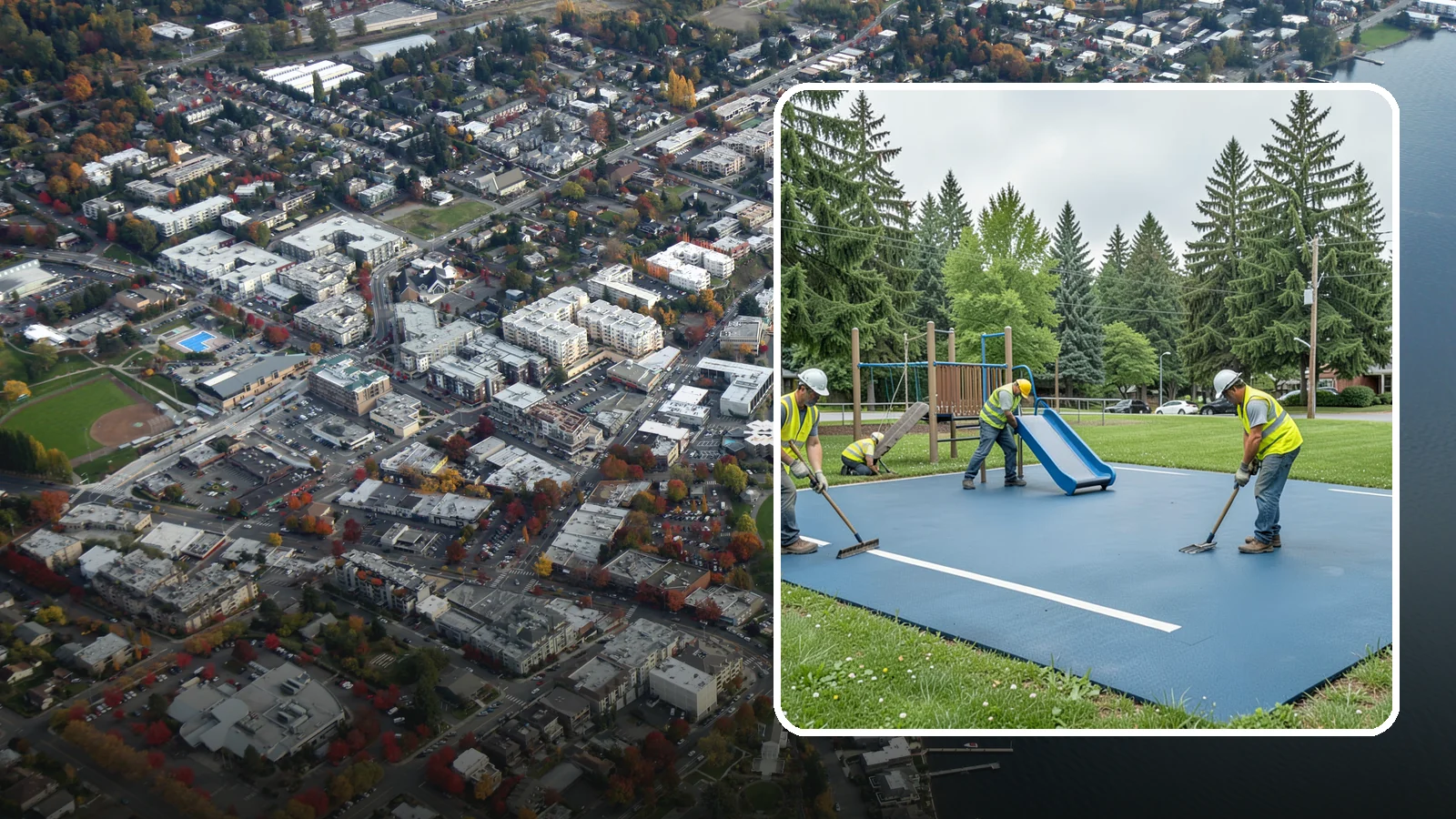 Playground Surfacing in Kirkland, King County, WA - Installation and repair of poured-in-place and safety surfacing systems for accessible public play areas.