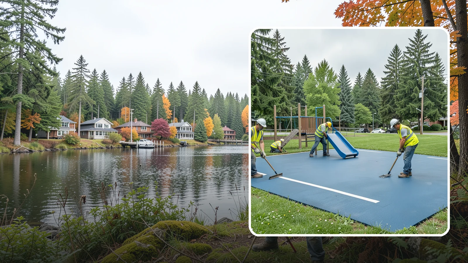 Playground Surfacing in La Conner, Skagit County, WA - Installation and repair of poured-in-place and safety surfacing systems for accessible public play areas.