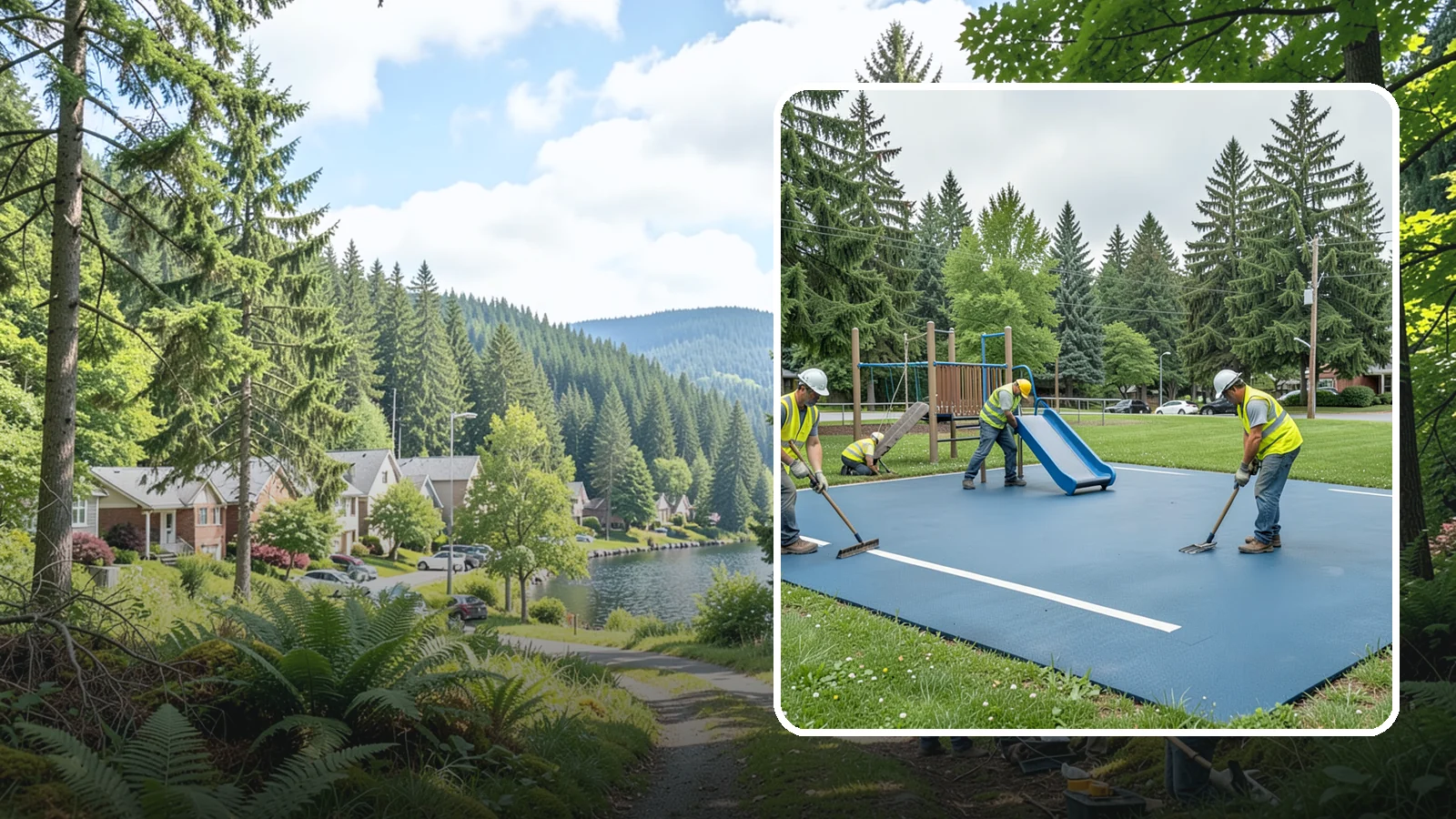 Playground Surfacing in Lake Forest Park, King County, WA - Installation and repair of poured-in-place and safety surfacing systems for accessible public play areas.