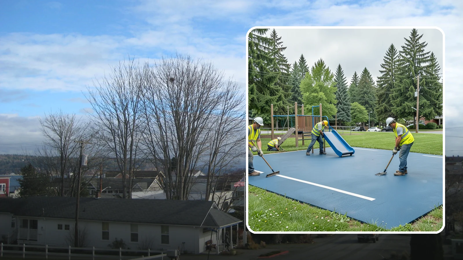 Playground Surfacing in Langley, Island County, WA - Installation and repair of poured-in-place and safety surfacing systems for accessible public play areas.