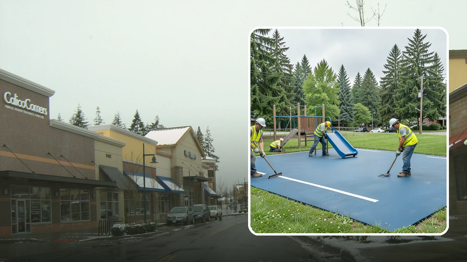 Playground Surfacing in Mill Creek, Snohomish County, WA - Installation and repair of poured-in-place and safety surfacing systems for accessible public play areas.