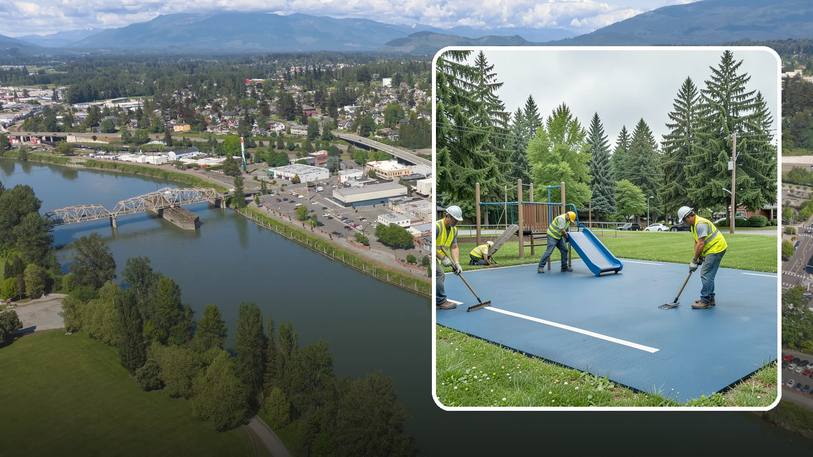 Playground Surfacing in Mount Vernon, Skagit County, WA - Installation and repair of poured-in-place and safety surfacing systems for accessible public play areas.