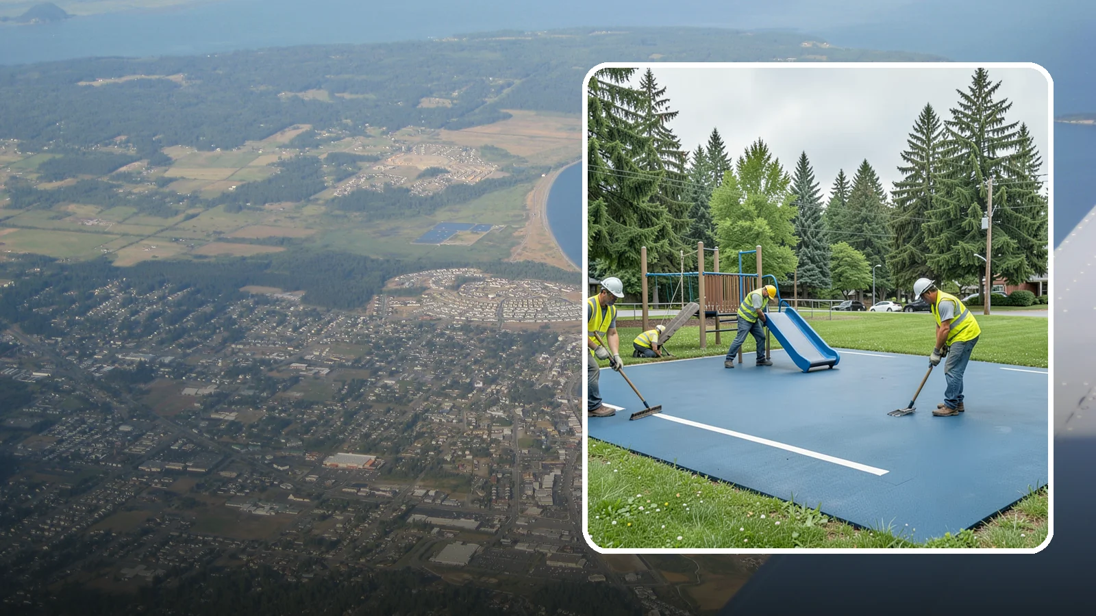 Playground Surfacing in Oak Harbor, Island County, WA - Installation and repair of poured-in-place and safety surfacing systems for accessible public play areas.