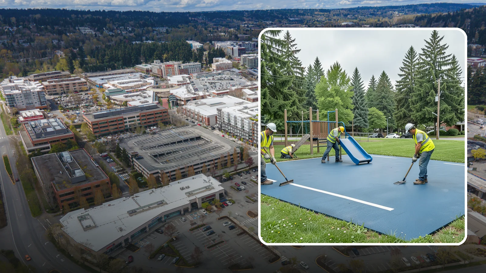 Playground Surfacing in Redmond, King County, WA - Installation and repair of poured-in-place and safety surfacing systems for accessible public play areas.