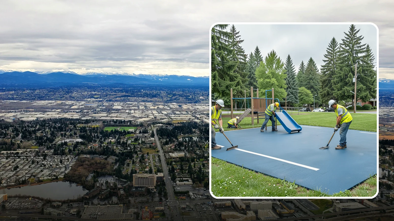 Playground Surfacing in SeaTac, King County, WA - Installation and repair of poured-in-place and safety surfacing systems for accessible public play areas.