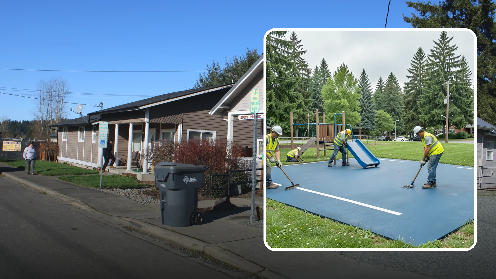 Playground Surfacing in South Prairie, Pierce County, WA - Installation and repair of poured-in-place and safety surfacing systems for accessible public play areas.
