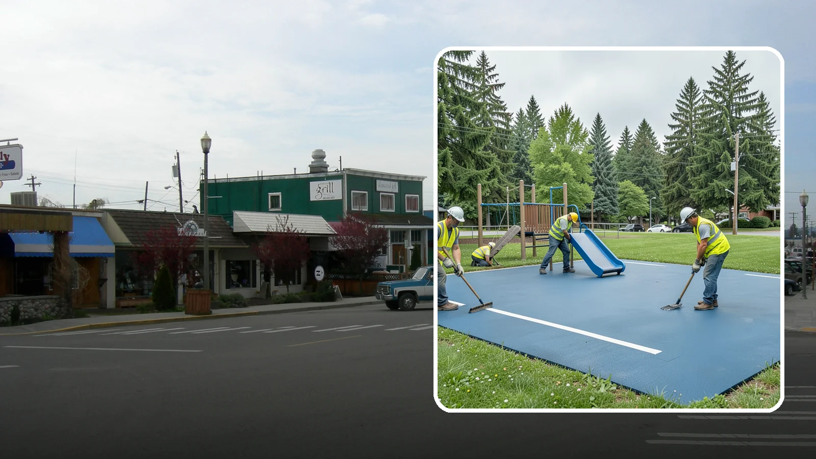 Playground Surfacing in Stanwood, Snohomish County, WA - Installation and repair of poured-in-place and safety surfacing systems for accessible public play areas.