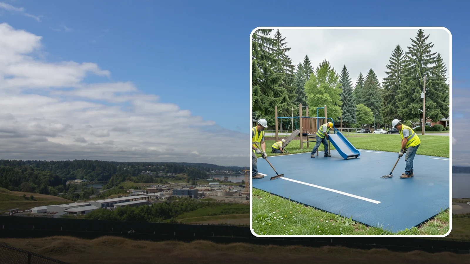 Playground Surfacing in University Place, Pierce County, WA - Installation and repair of poured-in-place and safety surfacing systems for accessible public play areas.