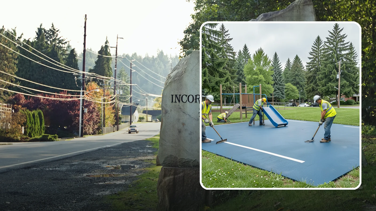 Playground Surfacing in Wilkeson, Pierce County, WA - Installation and repair of poured-in-place and safety surfacing systems for accessible public play areas.