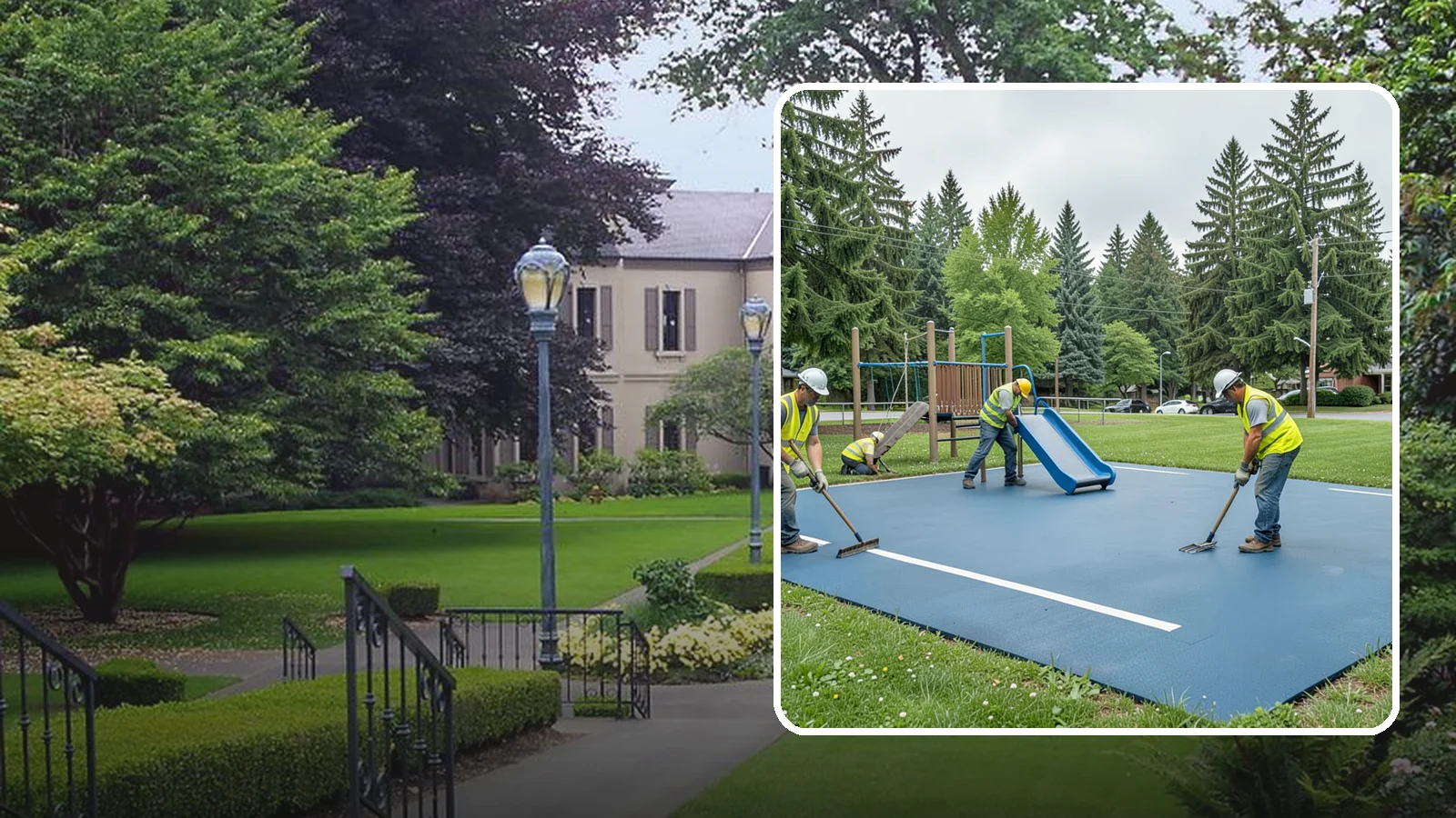 Playground Surfacing in Woodinville, King County, WA - Installation and repair of poured-in-place and safety surfacing systems for accessible public play areas.