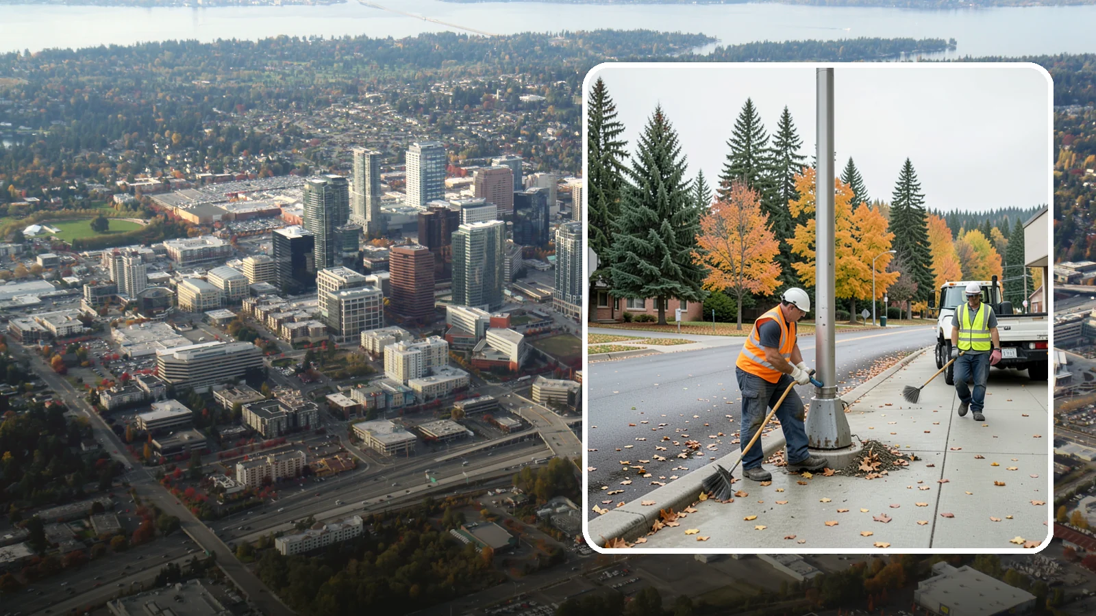 Pole Base Cleaning in Bellevue, King County, WA - Cleaning and clearing of light pole bases to prevent corrosion and maintain a tidy public appearance.