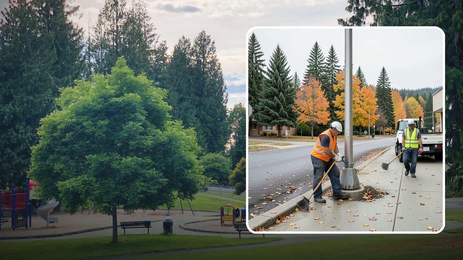 Pole Base Cleaning in Bonney Lake, Pierce County, WA - Cleaning and clearing of light pole bases to prevent corrosion and maintain a tidy public appearance.