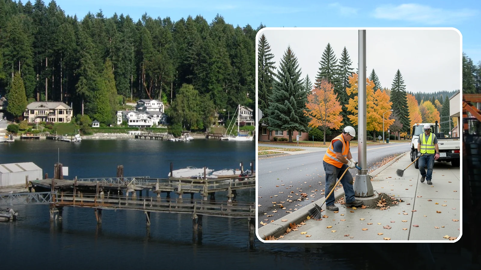 Pole Base Cleaning in Gig Harbor, Pierce County, WA - Cleaning and clearing of light pole bases to prevent corrosion and maintain a tidy public appearance.