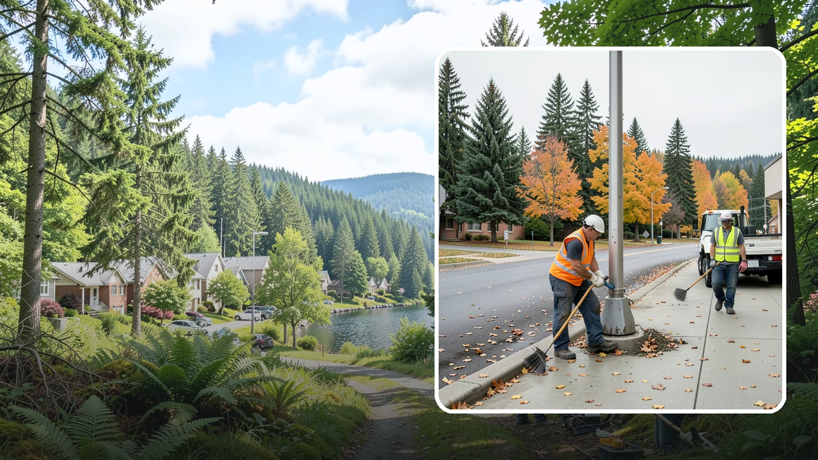 Pole Base Cleaning in Lake Forest Park, King County, WA - Cleaning and clearing of light pole bases to prevent corrosion and maintain a tidy public appearance.
