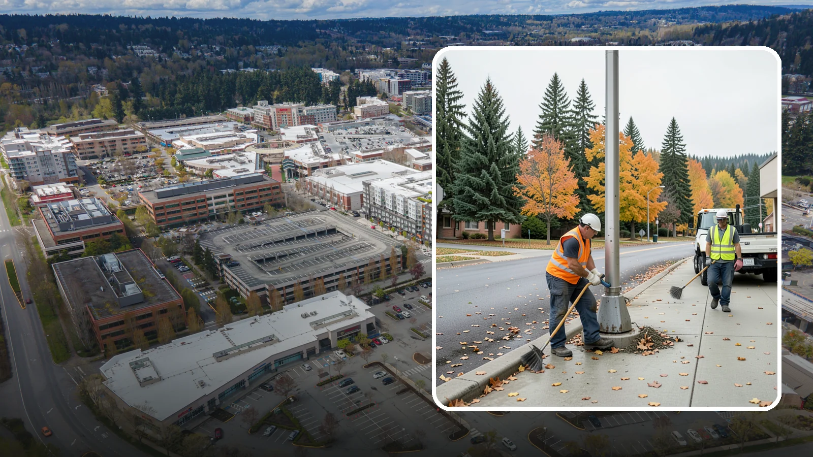 Pole Base Cleaning in Redmond, King County, WA - Cleaning and clearing of light pole bases to prevent corrosion and maintain a tidy public appearance.