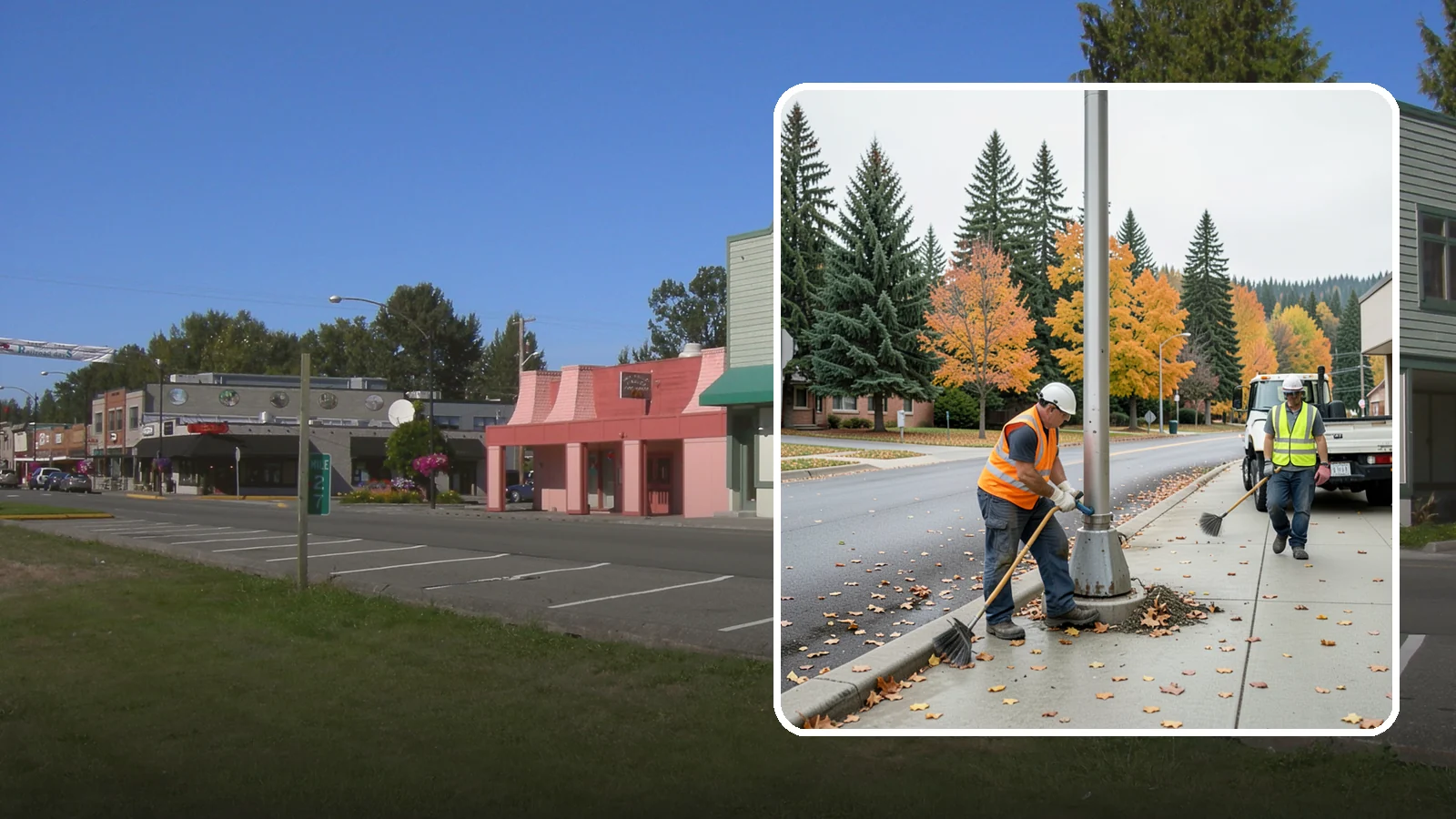 Pole Base Cleaning in Snoqualmie, King County, WA - Cleaning and clearing of light pole bases to prevent corrosion and maintain a tidy public appearance.