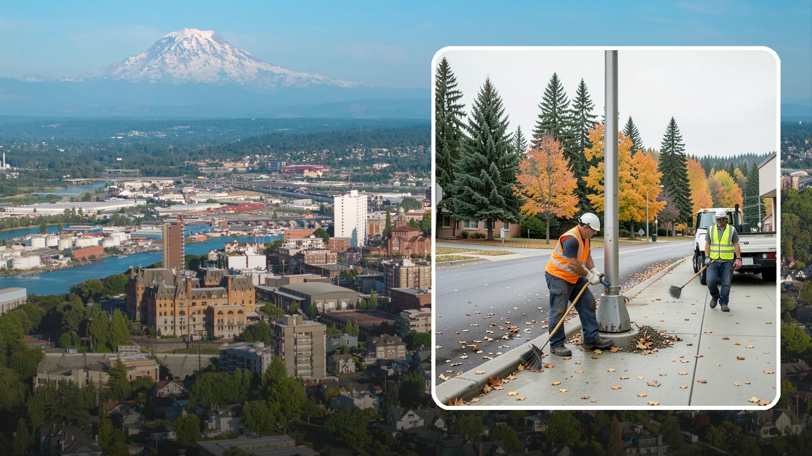 Pole Base Cleaning in Tacoma, Pierce County, WA - Cleaning and clearing of light pole bases to prevent corrosion and maintain a tidy public appearance.