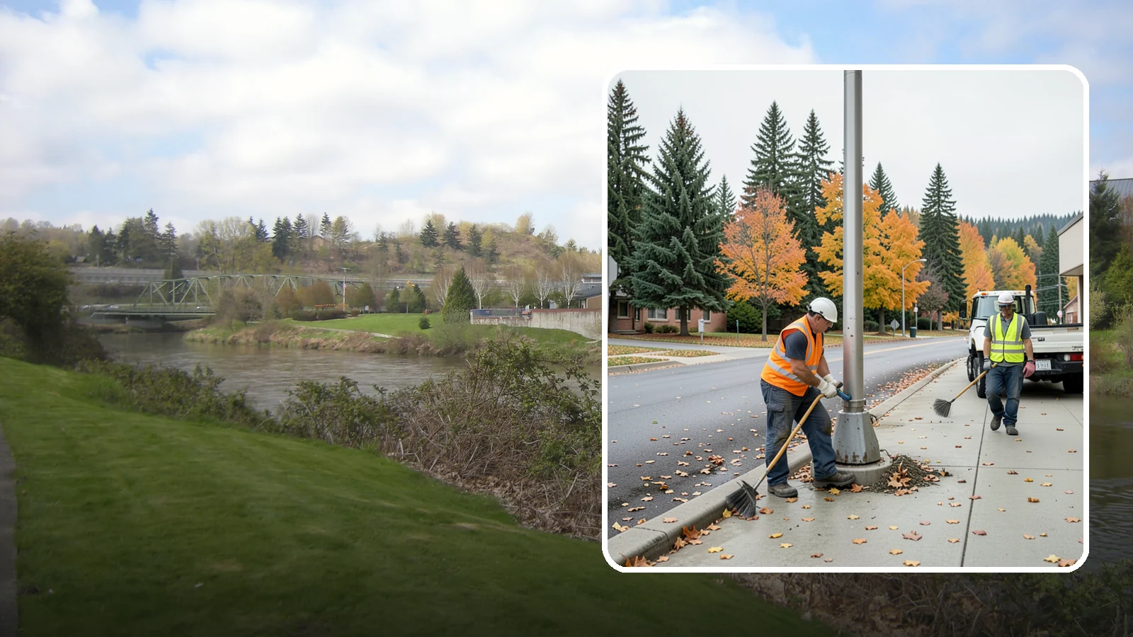 Pole Base Cleaning in Tukwila, King County, WA - Cleaning and clearing of light pole bases to prevent corrosion and maintain a tidy public appearance.