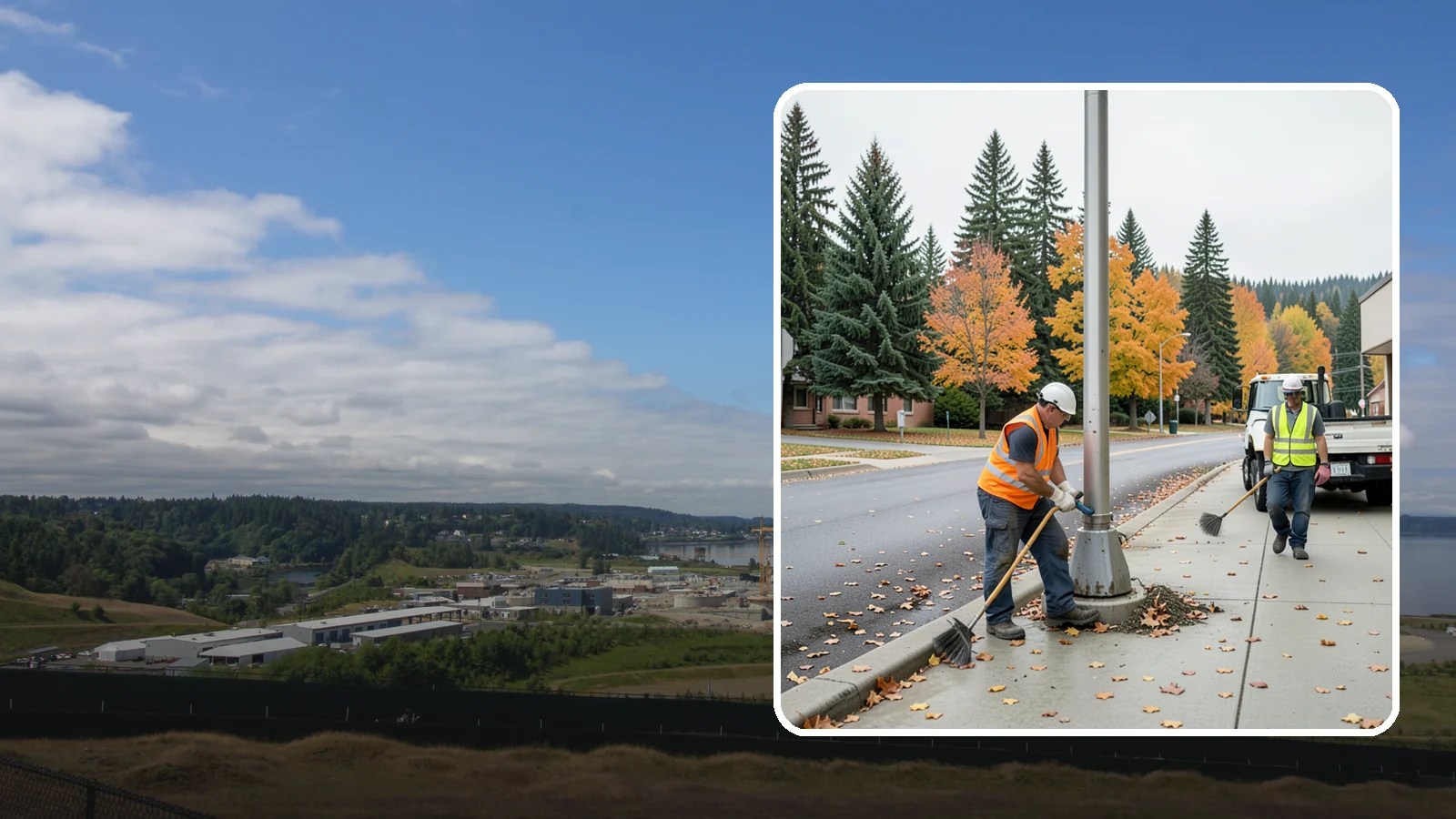 Pole Base Cleaning in University Place, Pierce County, WA - Cleaning and clearing of light pole bases to prevent corrosion and maintain a tidy public appearance.