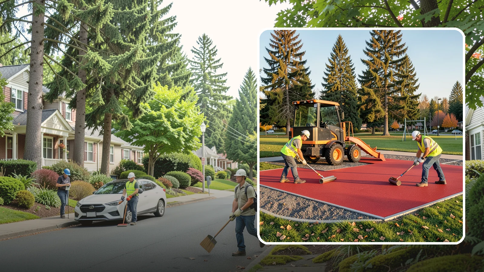 Poured-in-Place Surfacing in Beaux Arts Village, King County, WA - Installation of poured-in-place rubber safety surfacing engineered to ADA access and impact-attenuation standards.