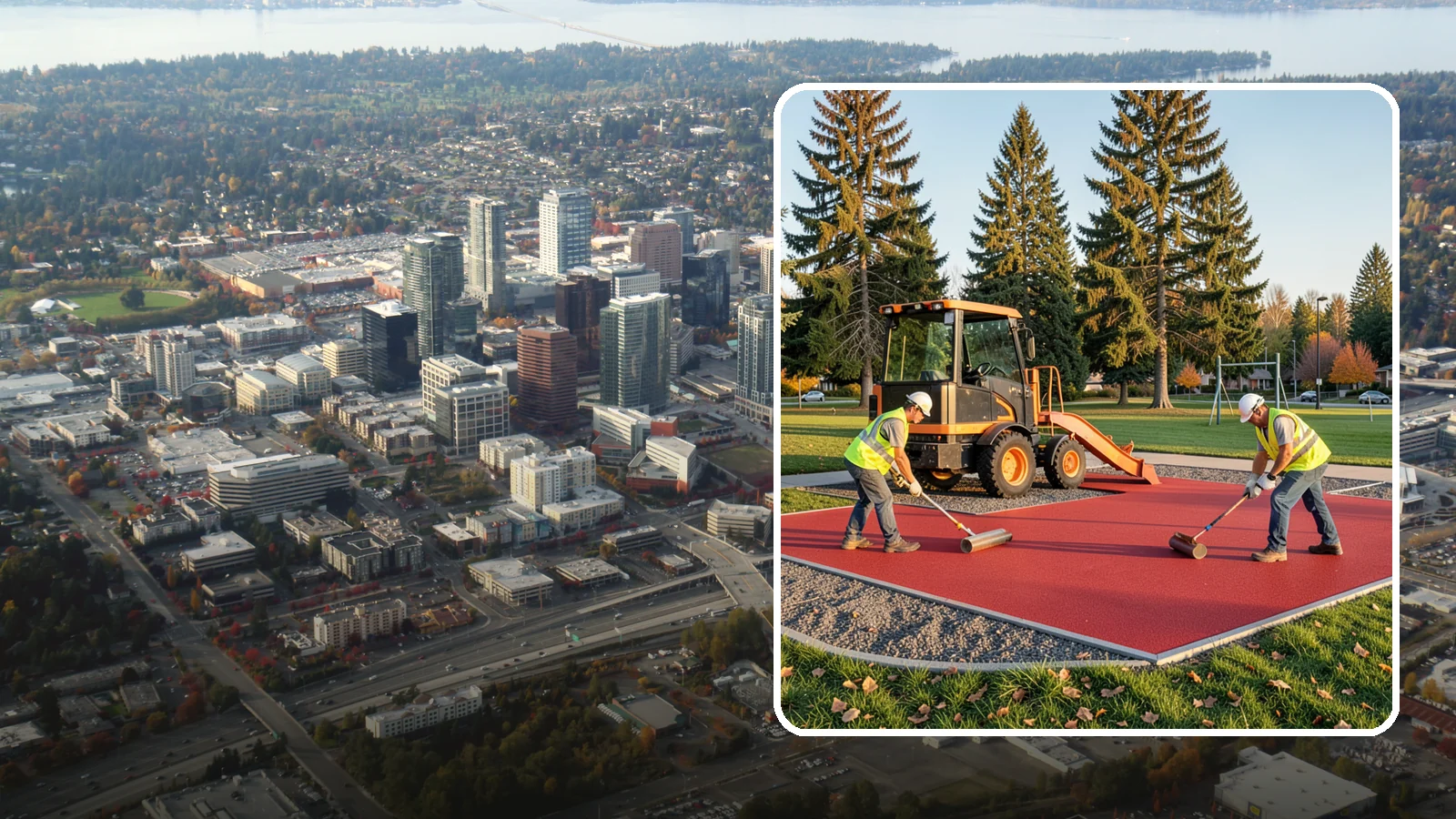 Poured-in-Place Surfacing in Bellevue, King County, WA - Installation of poured-in-place rubber safety surfacing engineered to ADA access and impact-attenuation standards.
