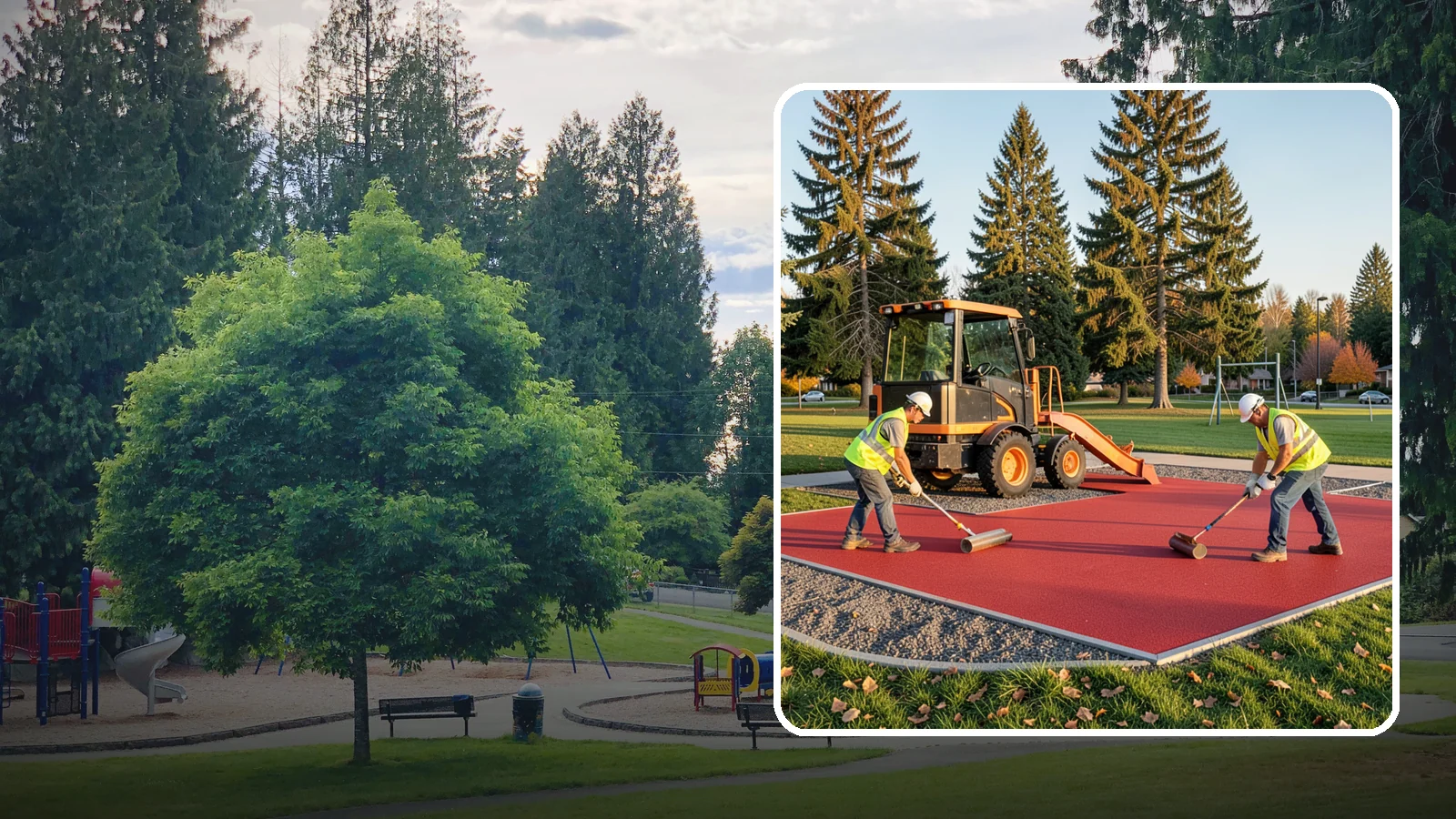 Poured-in-Place Surfacing in Bonney Lake, Pierce County, WA - Installation of poured-in-place rubber safety surfacing engineered to ADA access and impact-attenuation standards.