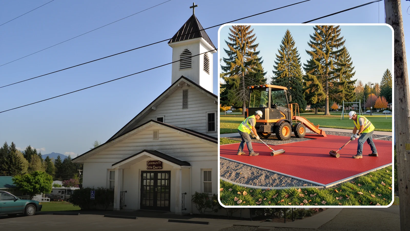 Poured-in-Place Surfacing in Concrete, Skagit County, WA - Installation of poured-in-place rubber safety surfacing engineered to ADA access and impact-attenuation standards.
