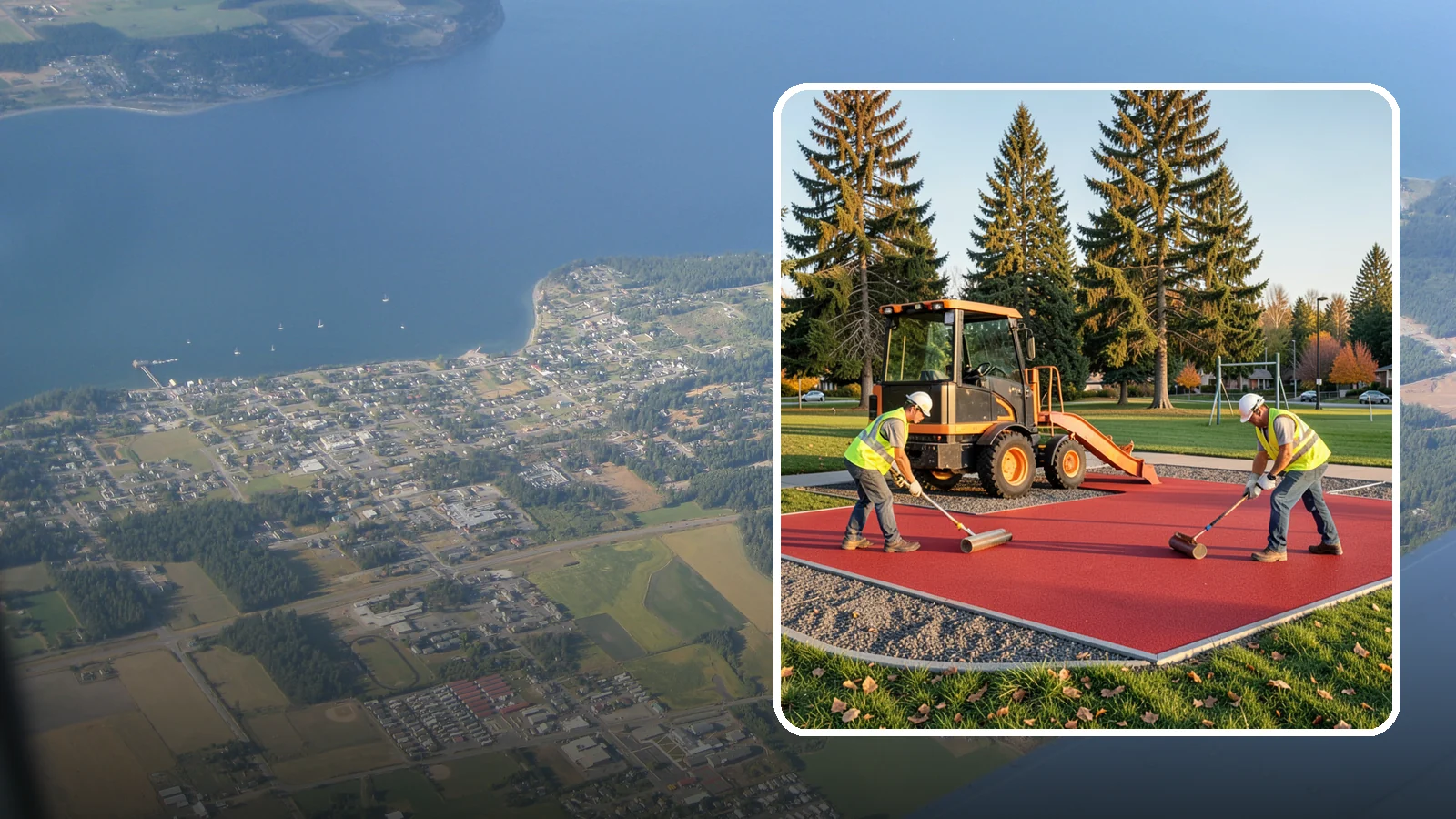Poured-in-Place Surfacing in Coupeville, Island County, WA - Installation of poured-in-place rubber safety surfacing engineered to ADA access and impact-attenuation standards.