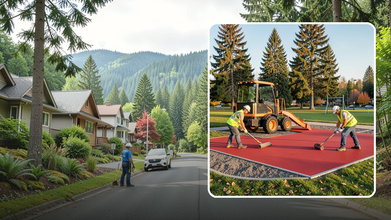 Poured-in-Place Surfacing in Darrington, Snohomish County, WA - Installation of poured-in-place rubber safety surfacing engineered to ADA access and impact-attenuation standards.