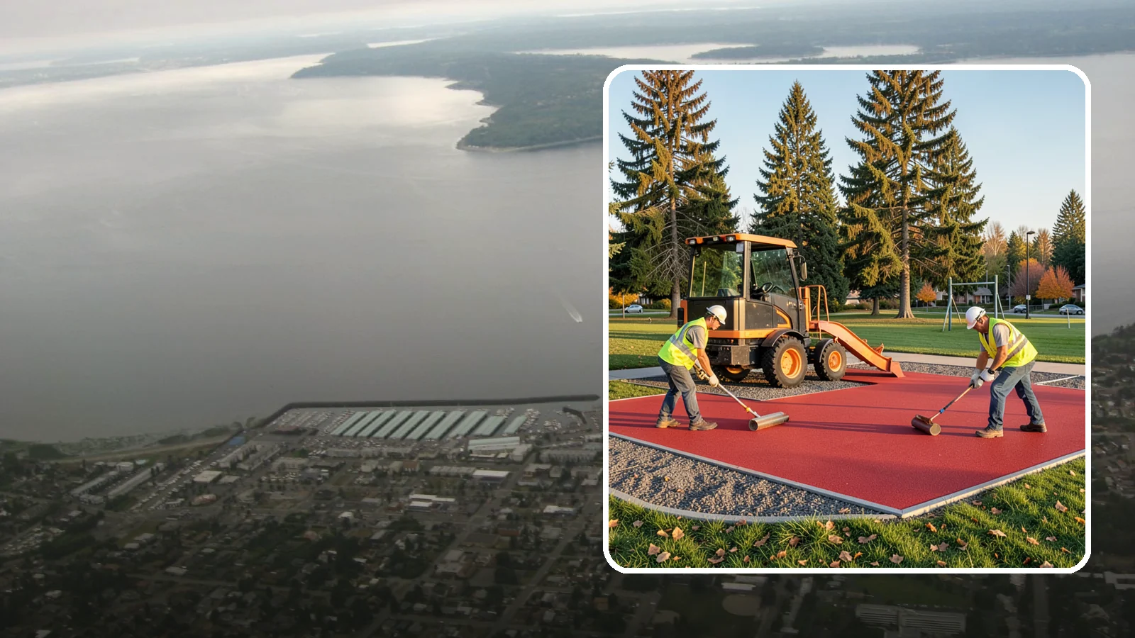 Poured-in-Place Surfacing in Des Moines, King County, WA - Installation of poured-in-place rubber safety surfacing engineered to ADA access and impact-attenuation standards.