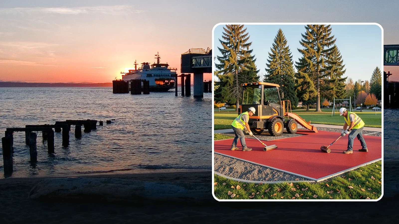 Poured-in-Place Surfacing in Edmonds, Snohomish County, WA - Installation of poured-in-place rubber safety surfacing engineered to ADA access and impact-attenuation standards.