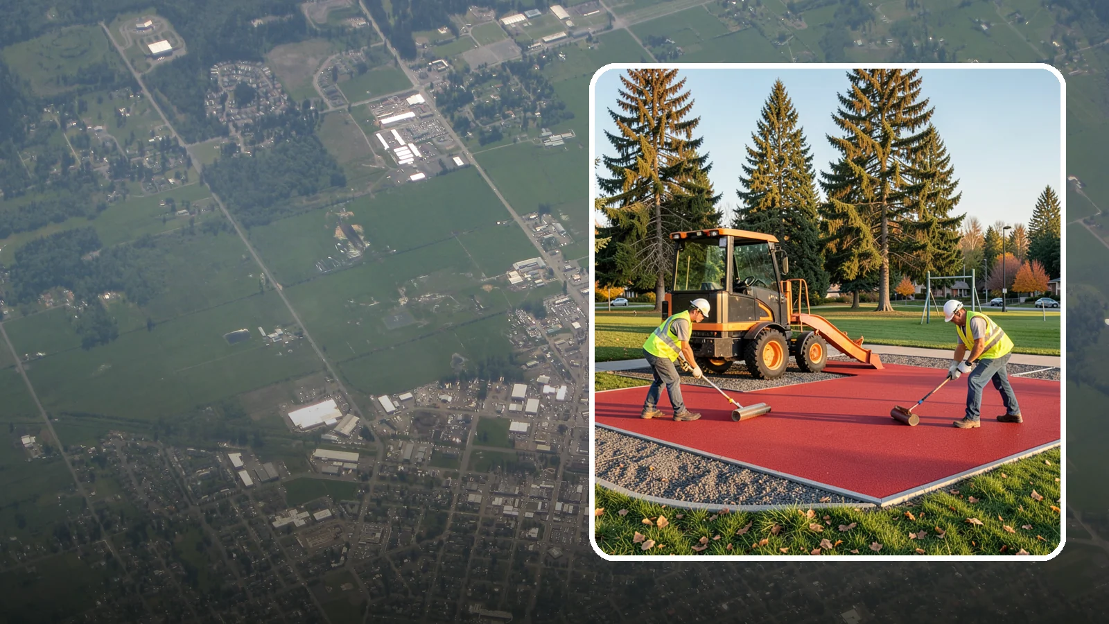 Poured-in-Place Surfacing in Enumclaw, King County, WA - Installation of poured-in-place rubber safety surfacing engineered to ADA access and impact-attenuation standards.