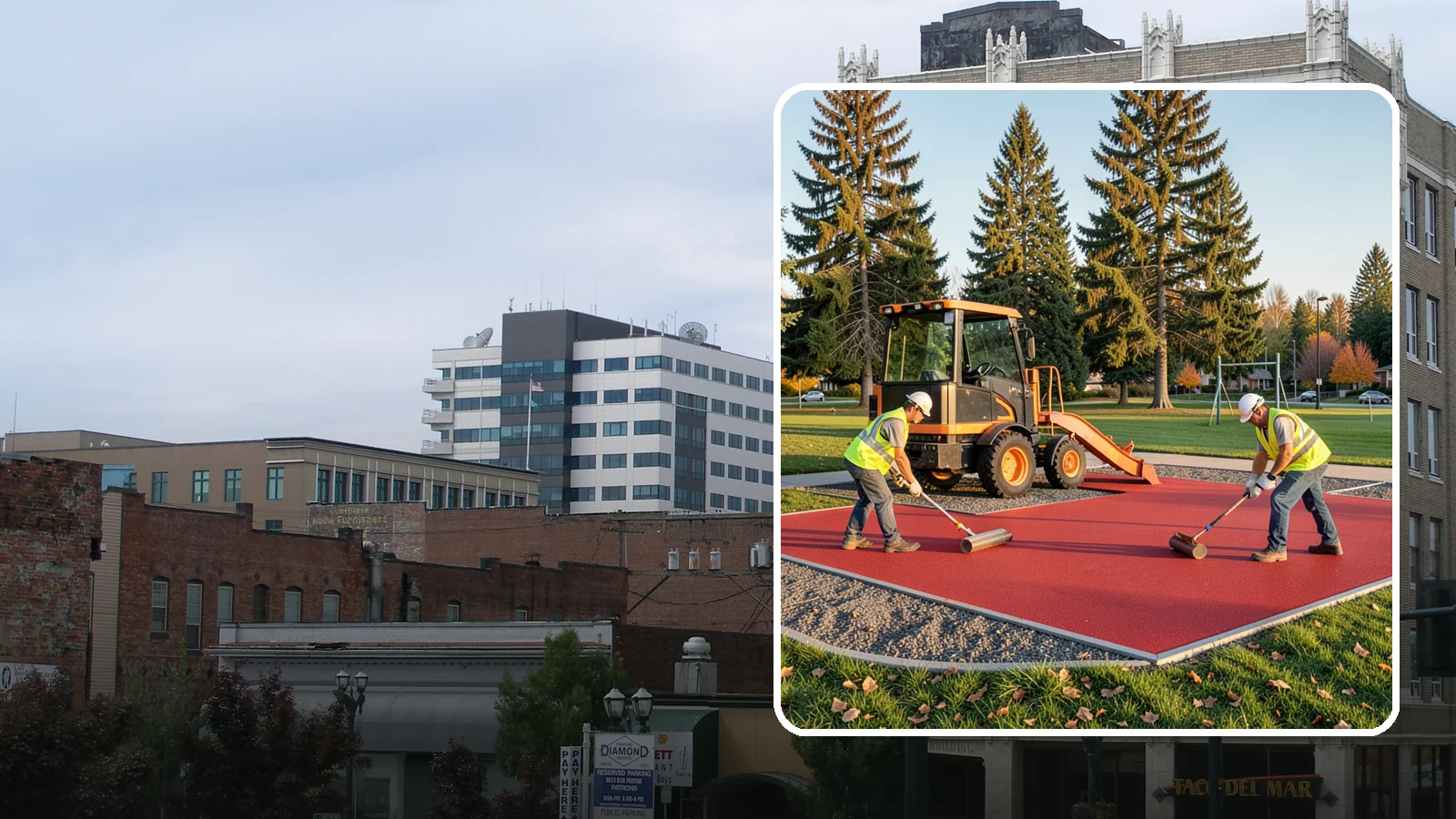 Poured-in-Place Surfacing in Everett, Snohomish County, WA - Installation of poured-in-place rubber safety surfacing engineered to ADA access and impact-attenuation standards.