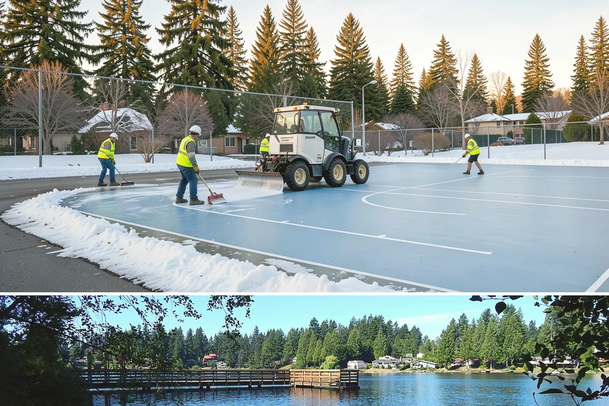 Poured-in-Place Surfacing in Federal Way, King County, WA - Poured-in-place surfacing requires dry, moderate temperatures to cure properly, so installation is scheduled for the summer...