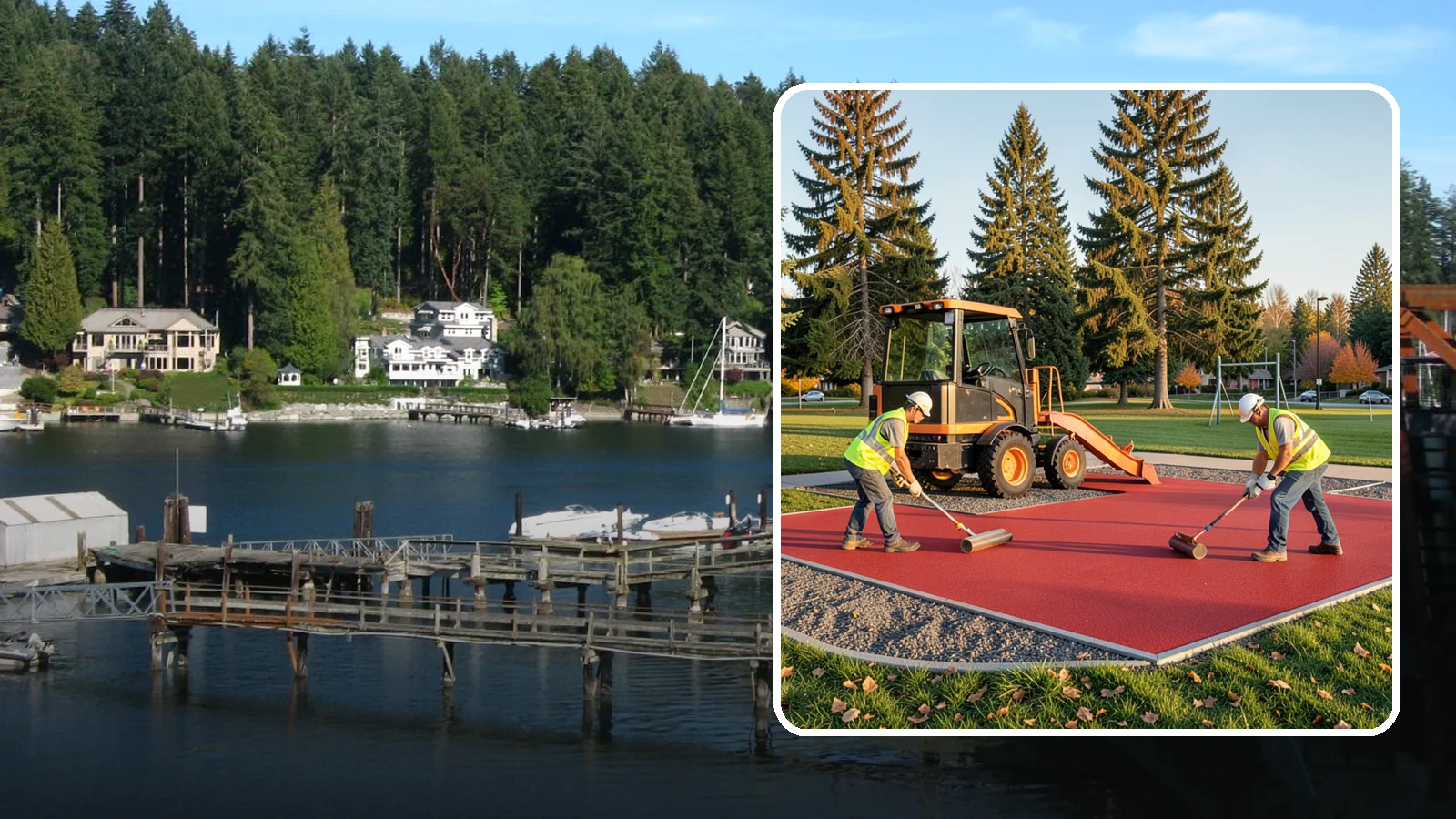 Poured-in-Place Surfacing in Gig Harbor, Pierce County, WA - Installation of poured-in-place rubber safety surfacing engineered to ADA access and impact-attenuation standards.