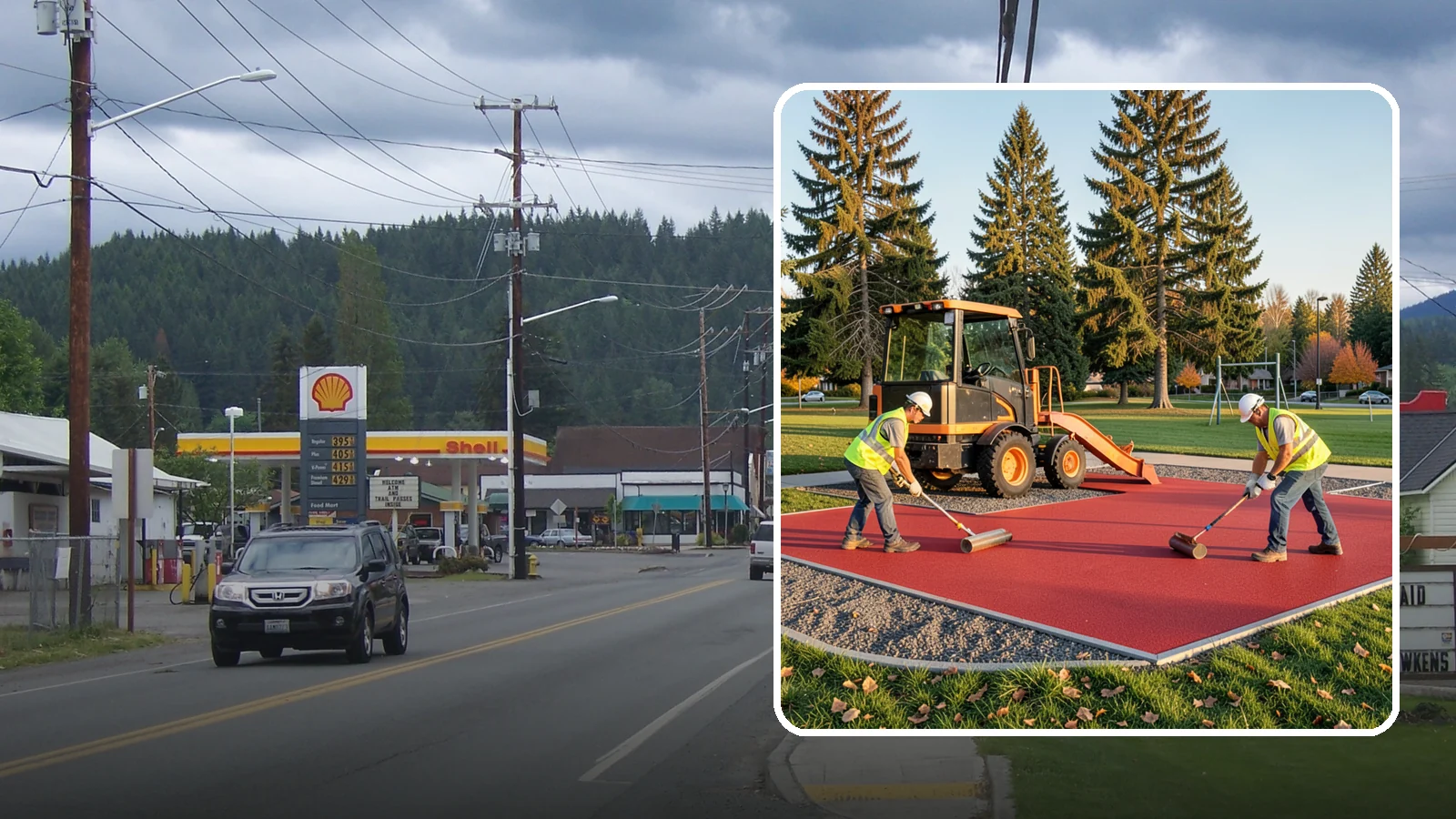 Poured-in-Place Surfacing in Granite Falls, Snohomish County, WA - Installation of poured-in-place rubber safety surfacing engineered to ADA access and impact-attenuation standards.