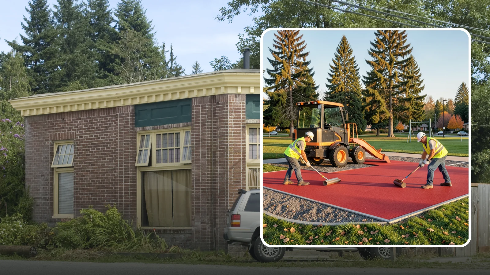 Poured-in-Place Surfacing in Hamilton, Skagit County, WA - Installation of poured-in-place rubber safety surfacing engineered to ADA access and impact-attenuation standards.