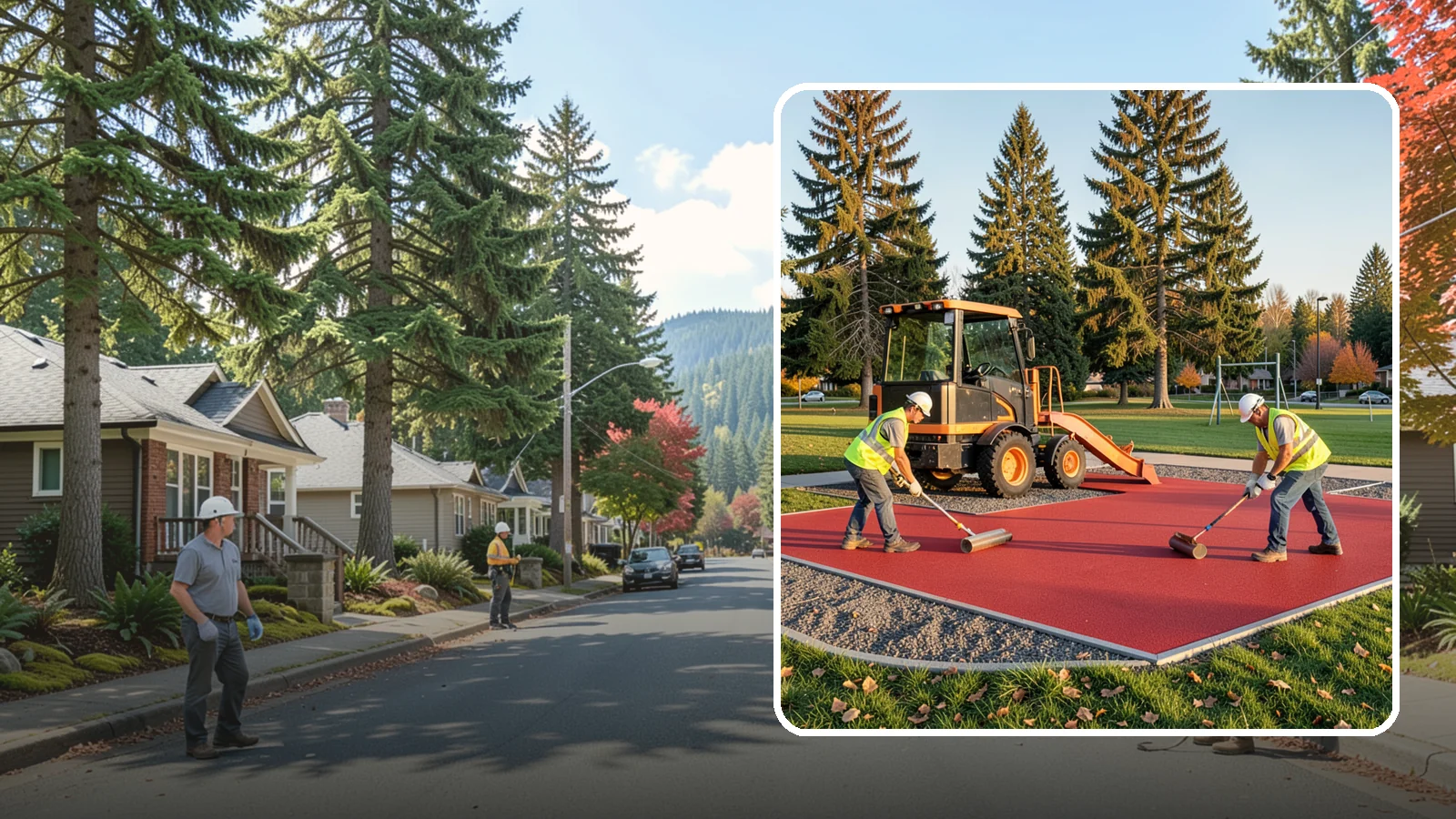 Poured-in-Place Surfacing in Hunts Point, King County, WA - Installation of poured-in-place rubber safety surfacing engineered to ADA access and impact-attenuation standards.