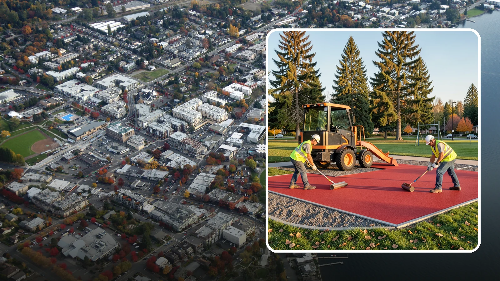 Poured-in-Place Surfacing in Kirkland, King County, WA - Installation of poured-in-place rubber safety surfacing engineered to ADA access and impact-attenuation standards.