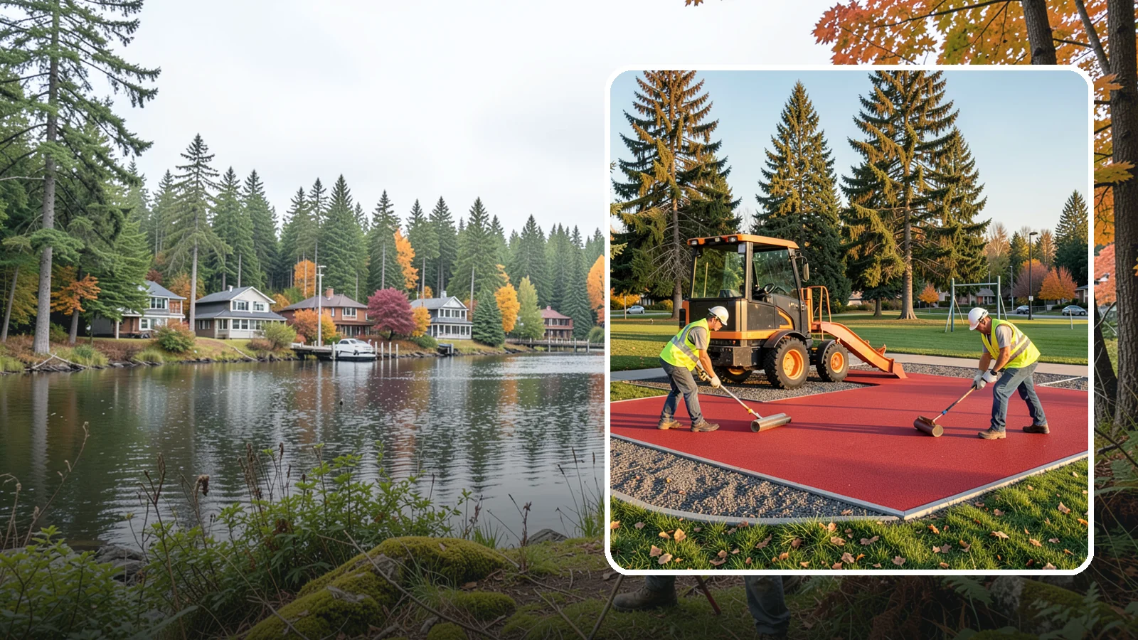 Poured-in-Place Surfacing in La Conner, Skagit County, WA - Installation of poured-in-place rubber safety surfacing engineered to ADA access and impact-attenuation standards.