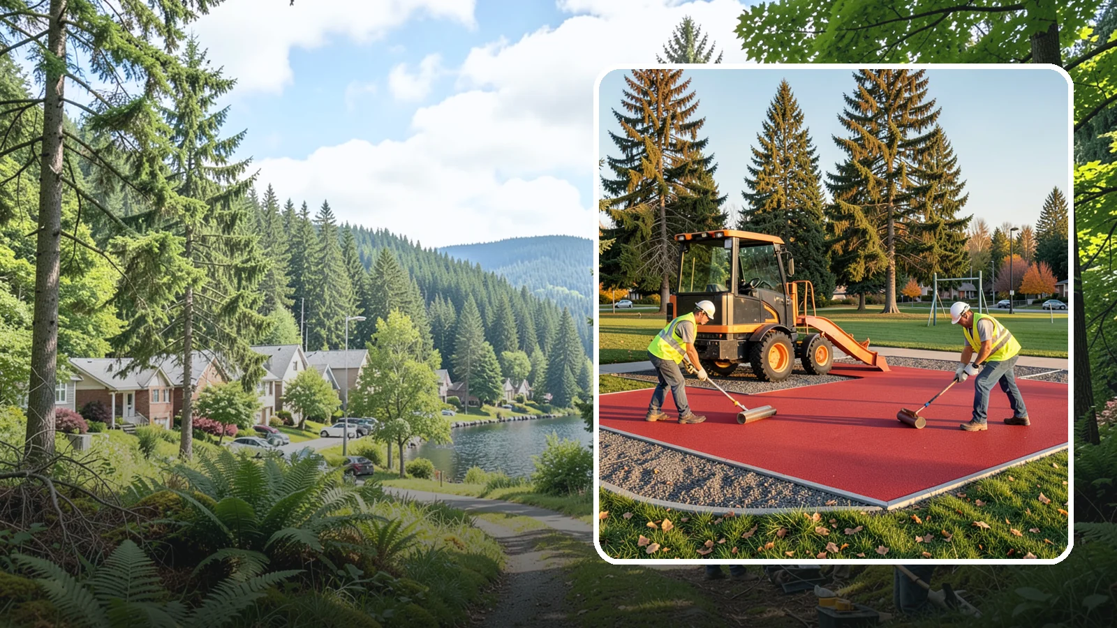 Poured-in-Place Surfacing in Lake Forest Park, King County, WA - Installation of poured-in-place rubber safety surfacing engineered to ADA access and impact-attenuation standards.