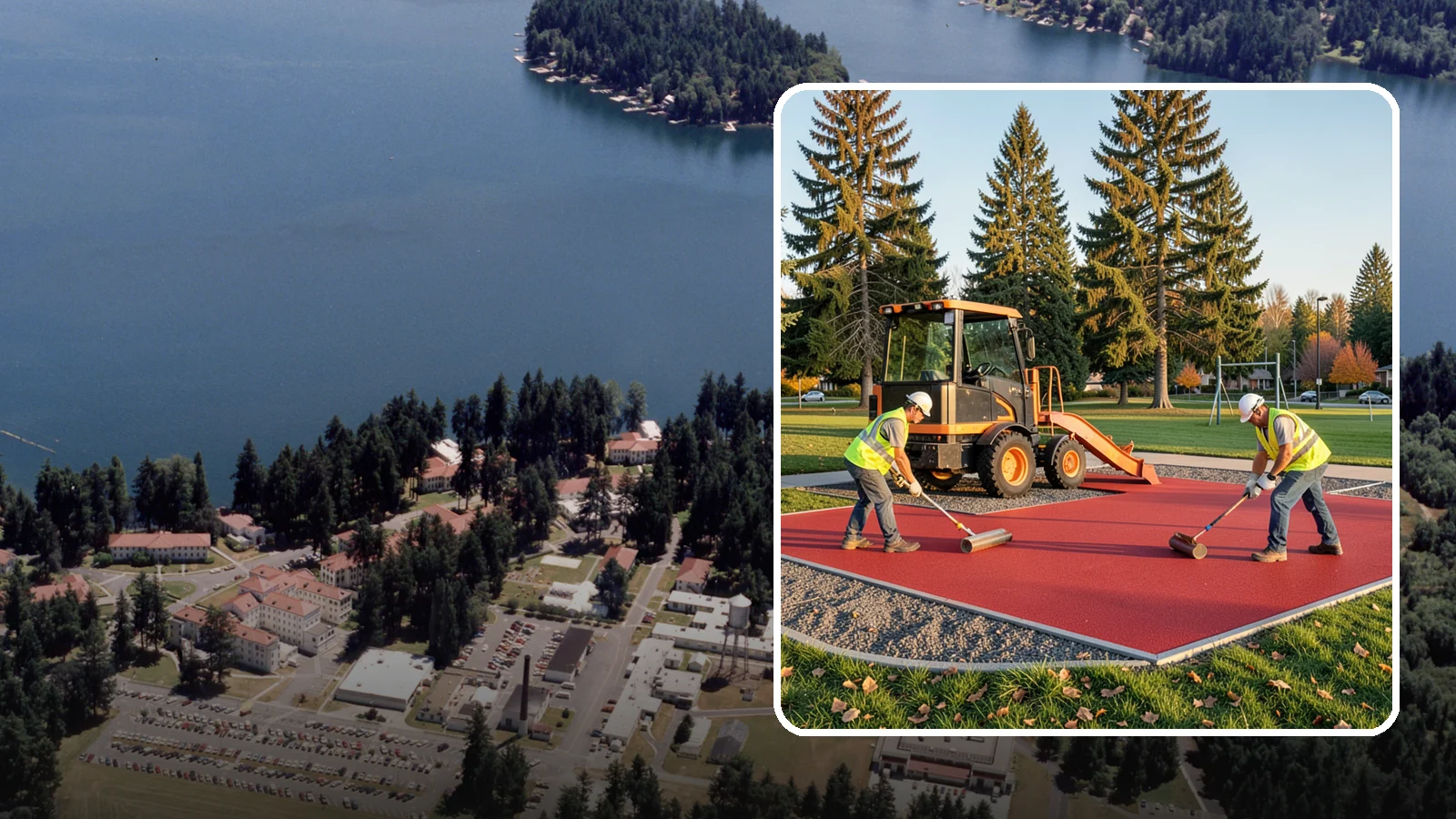 Poured-in-Place Surfacing in Lakewood, Pierce County, WA - Installation of poured-in-place rubber safety surfacing engineered to ADA access and impact-attenuation standards.