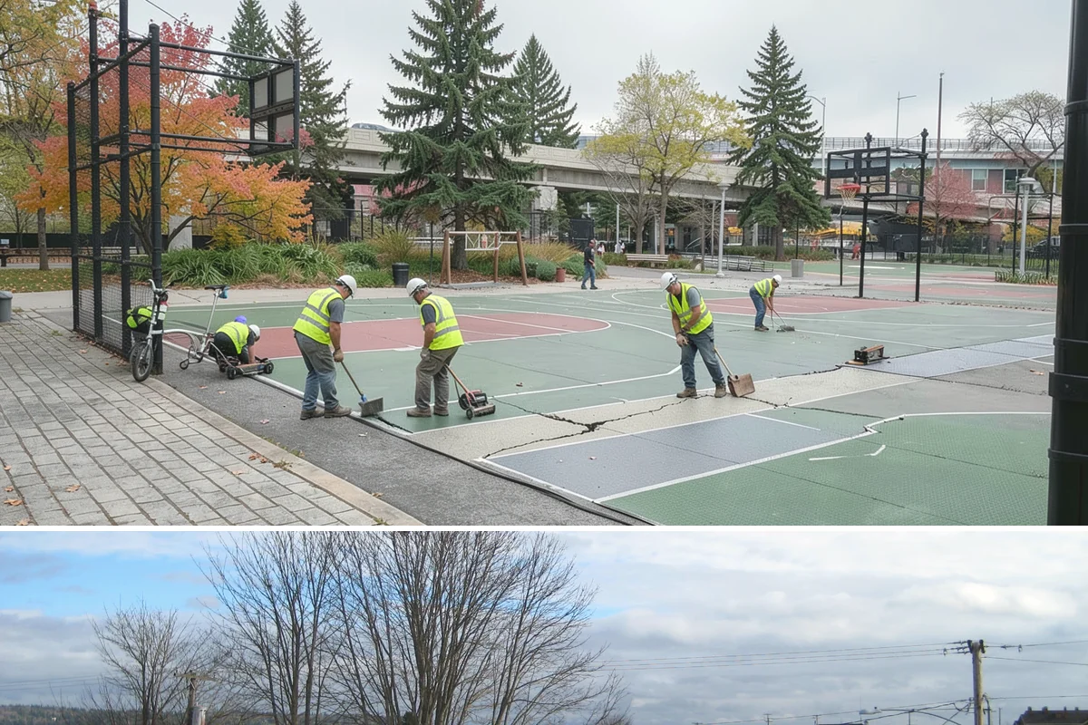 Poured-in-Place Surfacing in Langley, Island County, WA - Poured-in-place surfacing requires dry, moderate temperatures to cure properly, so installation is scheduled for the summer...