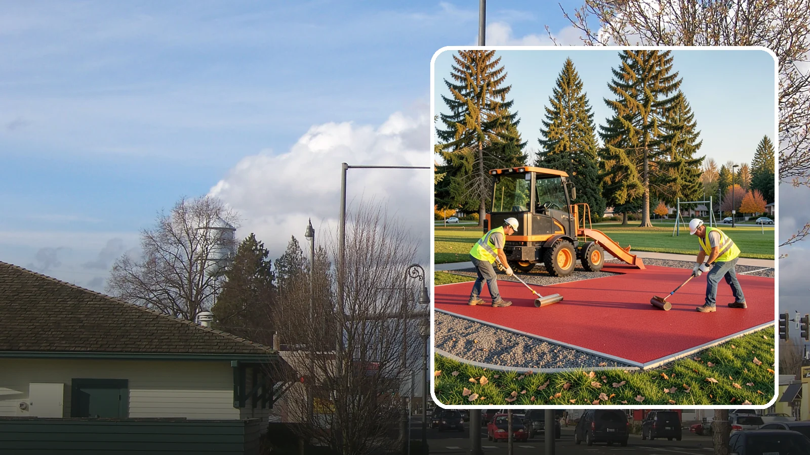 Poured-in-Place Surfacing in Marysville, Snohomish County, WA - Installation of poured-in-place rubber safety surfacing engineered to ADA access and impact-attenuation standards.