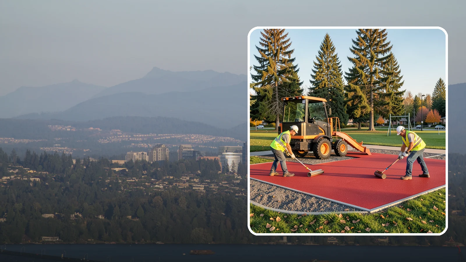 Poured-in-Place Surfacing in Medina, King County, WA - Installation of poured-in-place rubber safety surfacing engineered to ADA access and impact-attenuation standards.